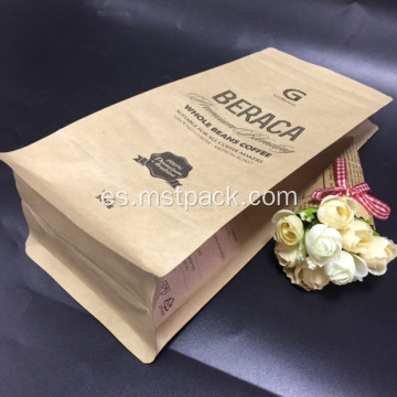 Bolsa de café con caja de fondo plano de papel Kraft